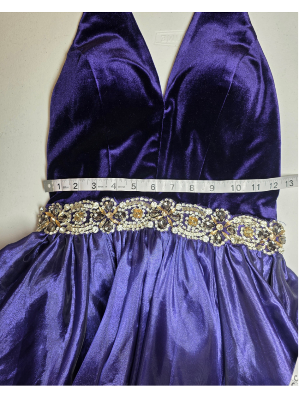 Mac Duggal Purple Velvet Halter Romper Gown Overskirt Pageant OOC Fun Fashion - Picture 9 of 15